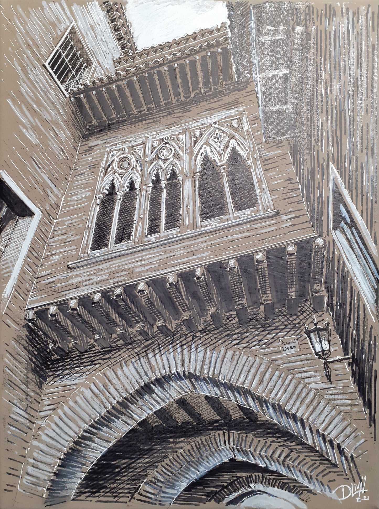 Arco del Dean de Zaragoza. Técnica Mixta sobre lienzo 30x40 cm