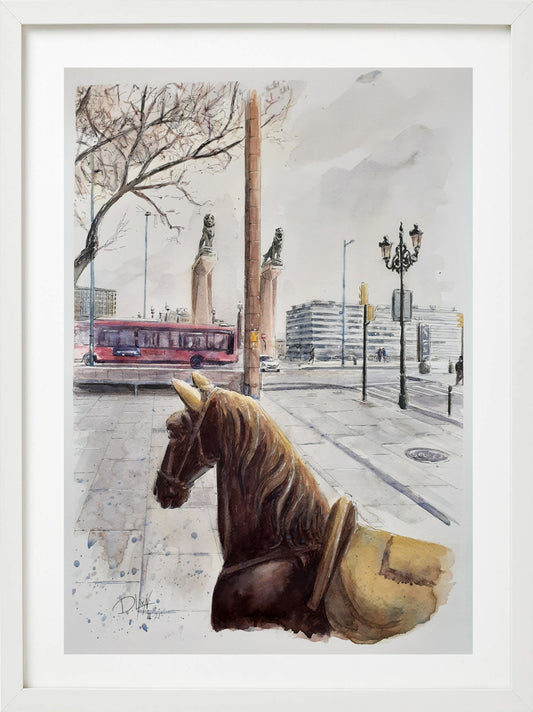 Caballito de la Lonja de Zaragoza. Acuarela 35x50 cm. Enmarcada 47x63 cm