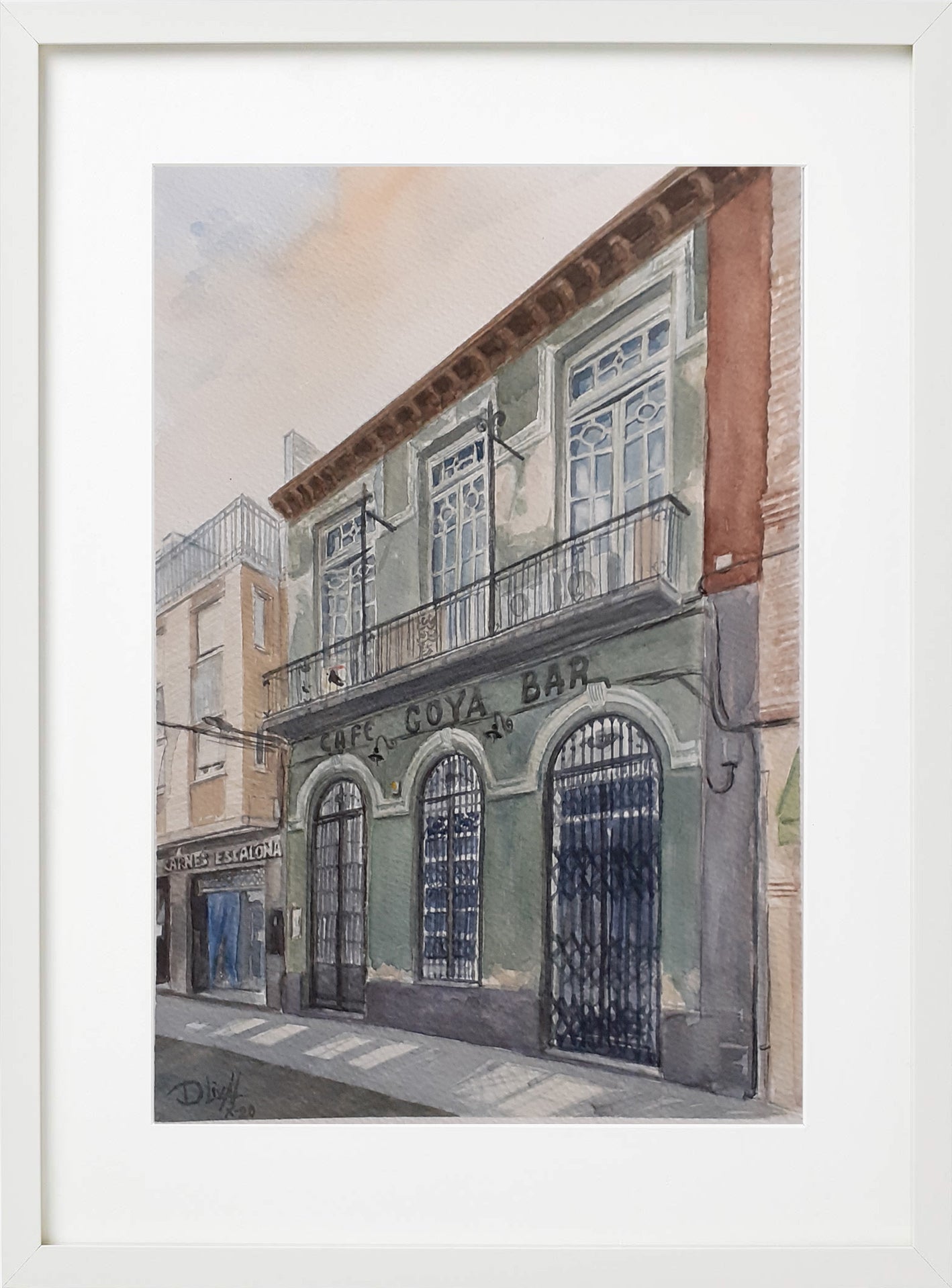 Casino Goya de Zuera. Acuarela 30x40 cm. Enmarcado cristal