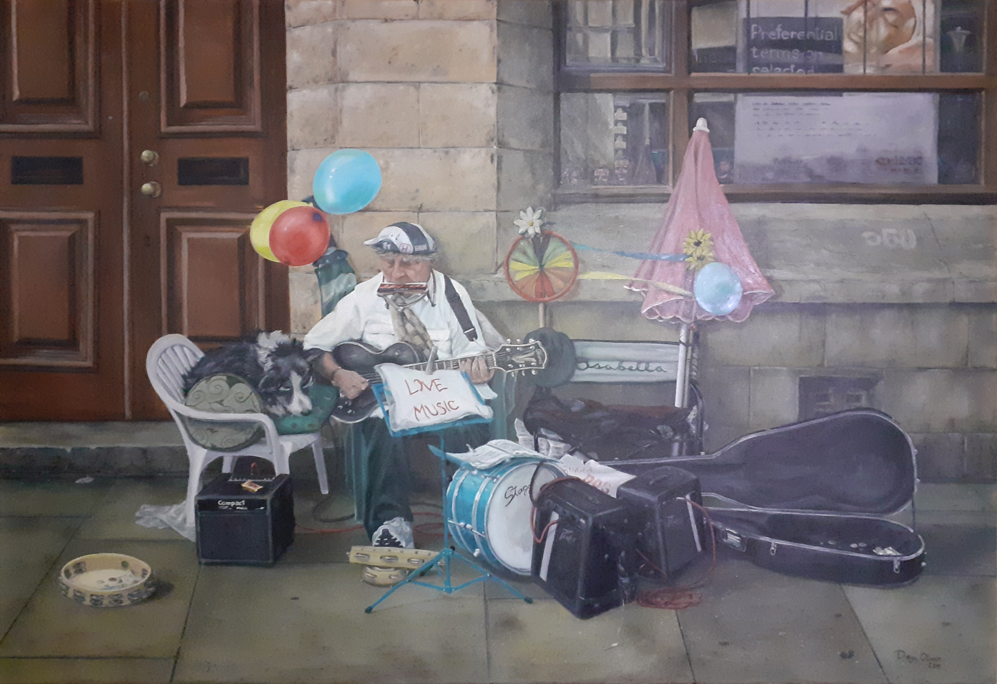 Hombre orquesta de Oxford. Óleo 162x120 cm. Enmarcado