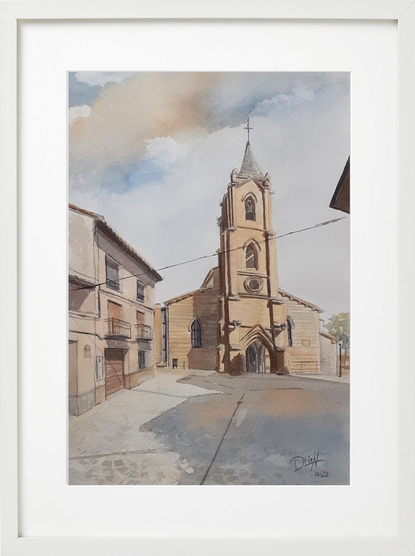 Iglesia San Pedro, Zuera. Acuarela 40x30 cm. Enmarcado cristal
