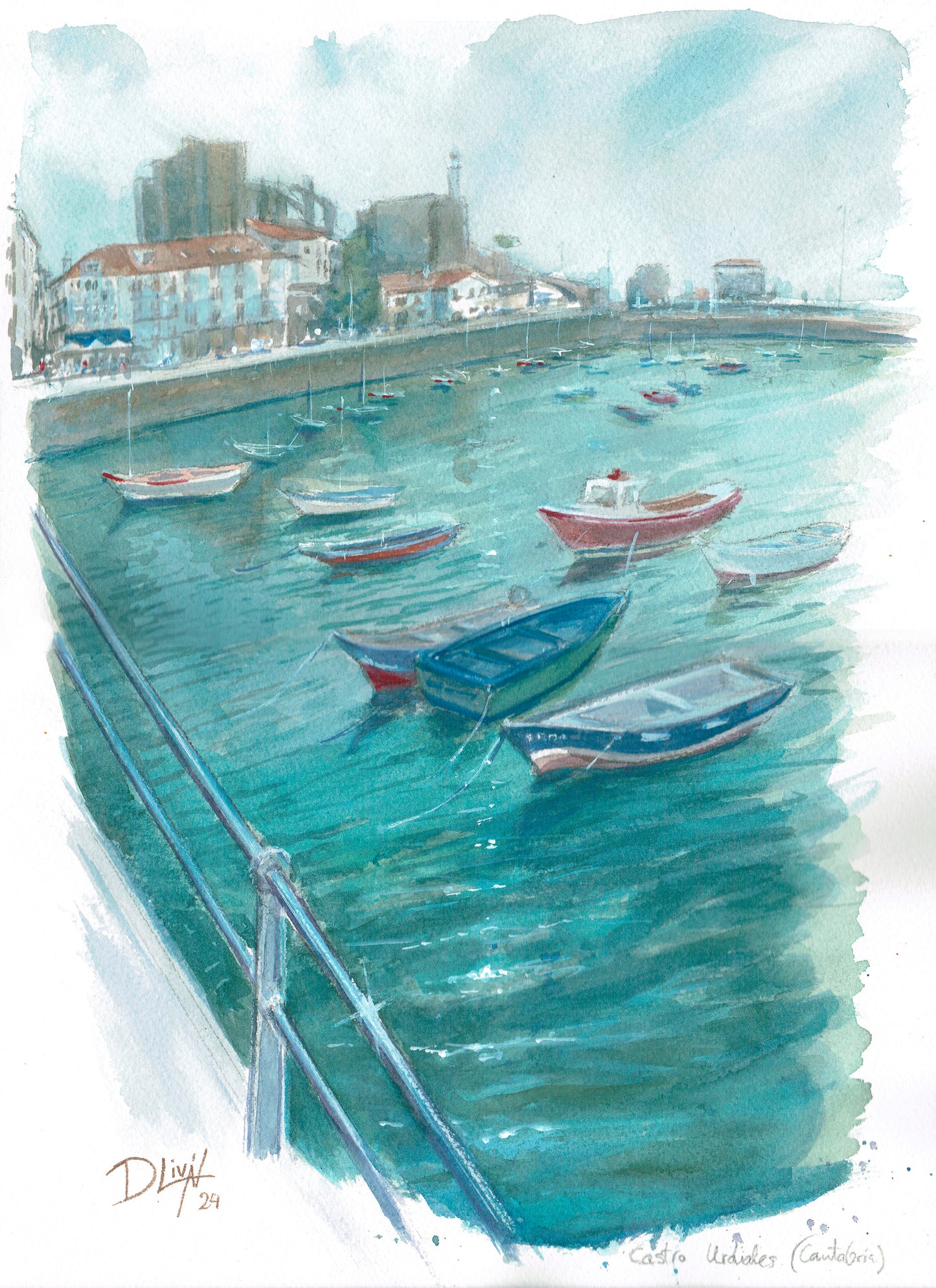 Puerto de Castro Urdiales (Cantabria). Acuarela 29,7x42 cm