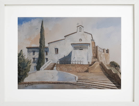 Ermita Nuestra Señora del Salz de Zuera. Acuarela 40x30 cm. Enmarcado cristal