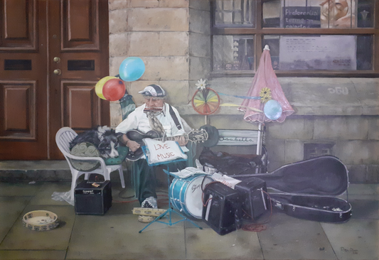 Hombre orquesta de Oxford. Óleo 162x120 cm. Enmarcado