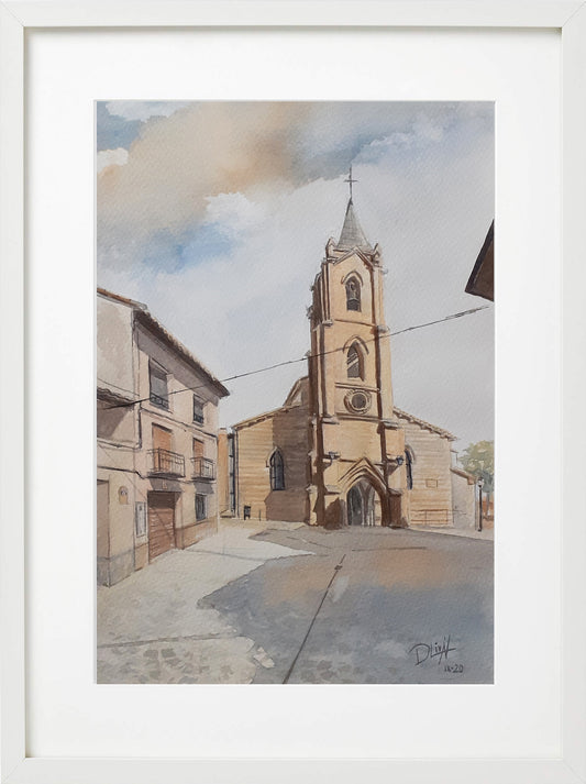 Iglesia San Pedro, Zuera. Acuarela 40x30 cm. Enmarcado cristal