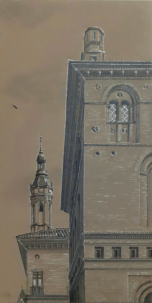 Vista desde la Plaza del Pilar de Zaragoza. Técnica Mixta sobre lienzo 120x50 cm