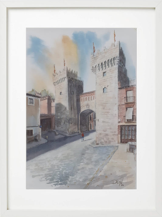 Puerta Baja de Daroca. Acuarela 30x40 cm